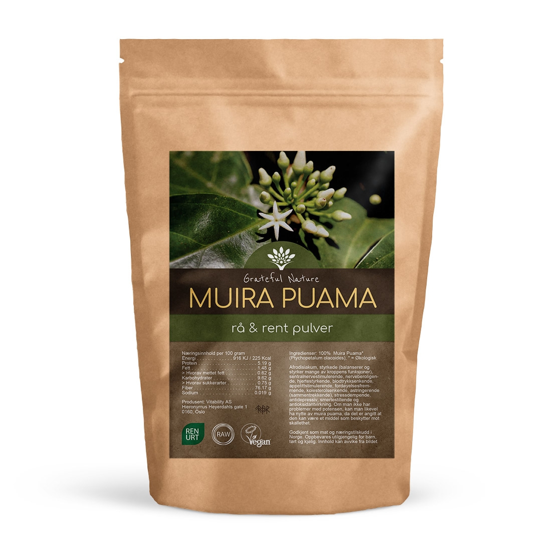 Muira puama pulver Potensmiddel 250 g Natur.no (Grateful Nature AS)